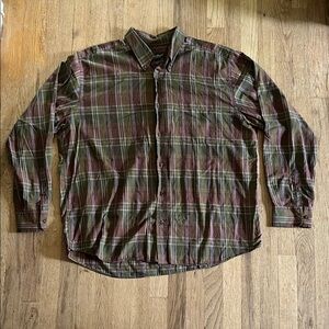 Eddie Bauer Plaid Button-Up Shirt - Green and Brown